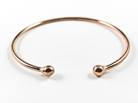 Nice Thin Shiny Metallic Ball Duo Ends Pink Gold Tone Brass Cuff Bangle