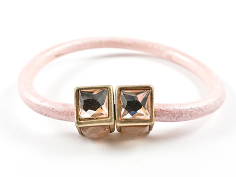 Creative Pink Leather Band With Unique Cubed Pink Crystal Duo Ends Magnetic Fashion Bracelet