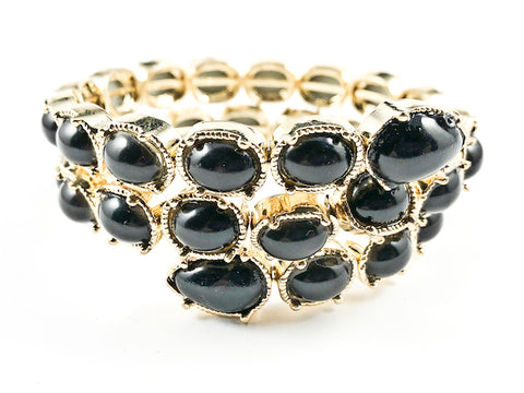 Unique Wrap Around Coil Gold Tone Large Black Stones Brass Bracelet