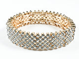 Beautiful Fancy Multi Row Crystals Flexible Pattern Gold Tone Stretch Fashion Bracelet