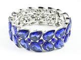 Fancy Stylish Large Pear Shape Blue Color Crystals Stretch Fashion Bracelet