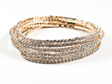Nice 6 Piece Single Row Crystal Gold Tone Stretch Fashion Bracelet