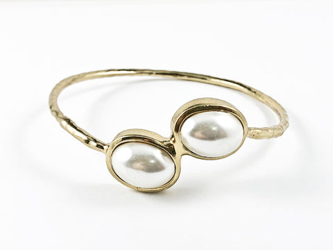 Unique Duo Ends Pearl Closed Design Gold Tone Fashion Bracelet Bangle