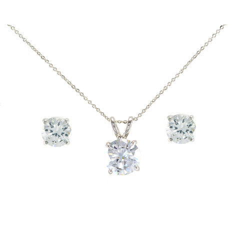 Classic Round Stone Single Stone Setting Brass Earring Necklace Set