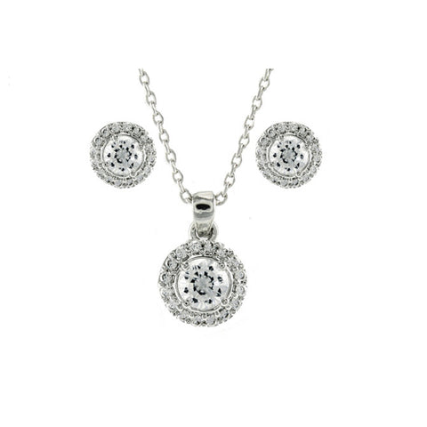 Classic Elegant Fine Round Shape CZ Earring Necklace Set