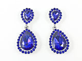 Fancy Layered Blue Color Crystals Pear Shape Design Style Pattern Earring Necklace Set