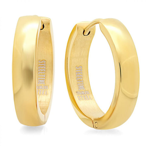 Modern Classic Thin High Polished Yellow Gold Huggie Steel Earrings