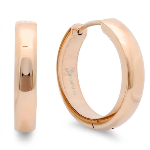 Modern Classic Thin High Polished Rose Gold Huggie Steel Earrings