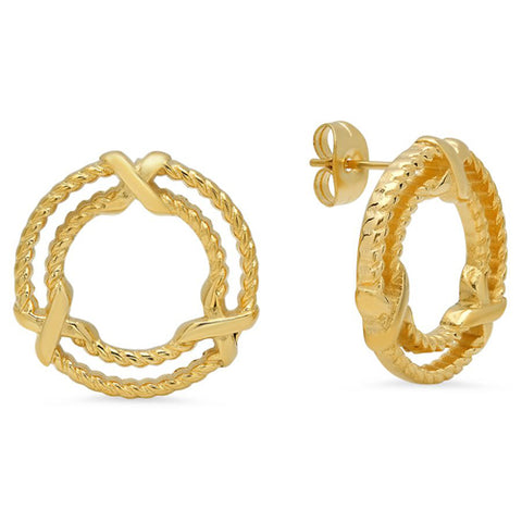 Modern Casual Round With X Accents Steel Earrings