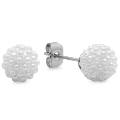 Modern Simple Simulated Pearl Stud Steel Earrings