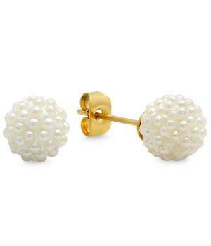 Modern Simple Simulated Pearl Yellow Gold Stud Steel Earrings