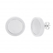 Modern Round Mother Of Pearl Center Disc Steel Earrings