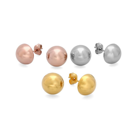 Modern Simple Half Round Dome Tri Color Set Steel Earrings