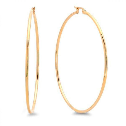 Large Thin Gold Tone 60 mm Steel Hoop Earrings