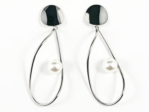 Modern Geometric Style With Pearl Dangle Steel Earrings
