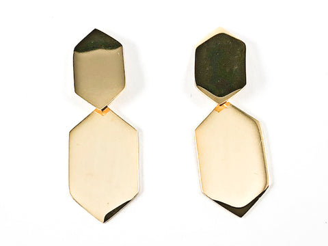 Modern Shiny Metallic Hexagon Shape Dangle Gold Tone Steel Earrings