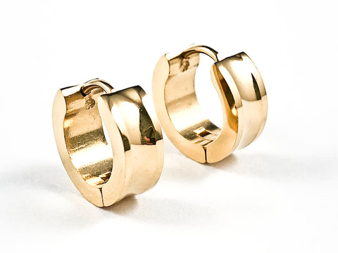 Modern Dainty Shiny Metallic Geometric Finish Gold Tone Steel Huggie Earrings