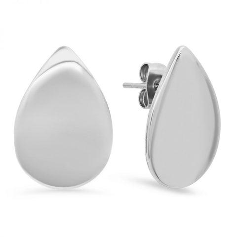 Modern Tear Drop Shape Shiny Metallic Silver Tone Steel Earrings