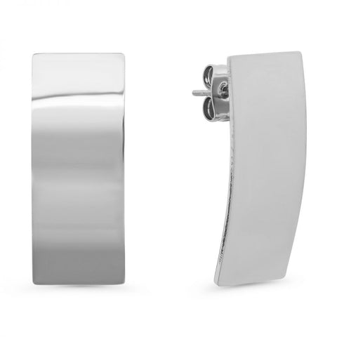 Beautiful Shiny Metallic Curved Rectangle Shape Silver Tone Steel Earrings