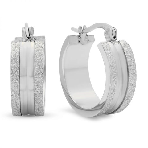 Unique Small Glitter Texture Side Design Hoop Steel Earrings