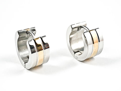 Nice Two Tone Multi Row Micro Dainty Shiny Metallic Huggie Steel Earrings