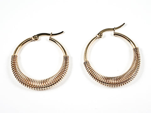 Nice Textured Lower Rings Design Gold Tone Steel Hoop Earrings