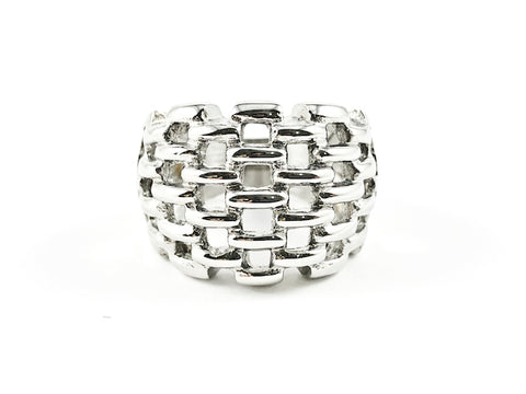 Modern Cage Textured Design Band Steel Ring