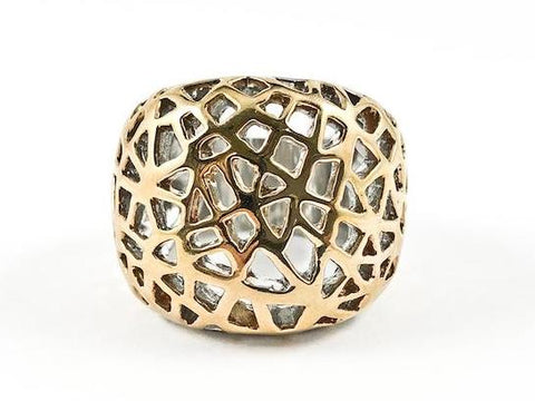 Modern Large Dome Shape Cage Web Style Design Pink Gold Steel Ring