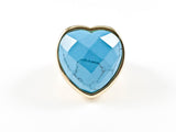 Modern Large Heart Shape Center Turquoise Stone Yellow Gold Steel Ring