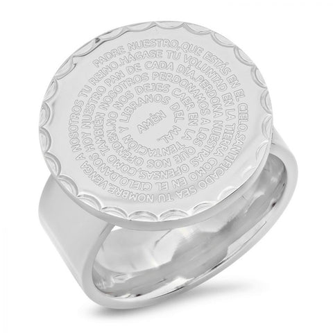 Round "Padre Nuestro" Prayer Religious Steel Ring