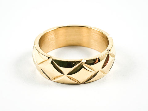 Nice Diamond Shape Accents Shiny Metallic Eternity Gold Tone Steel Ring