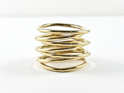 Modern Coil Twist Design Gold Tone Steel Ring