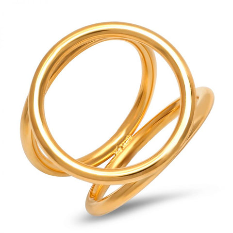 Modern Tri-Circle Statement Gold Tone Steel Ring