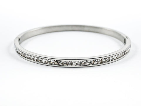 Simple One Row Unique Crystal Pattern Steel Bangle