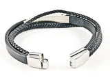 Nice Layered Multi String Black Leather & Rope Men's Steel Bracelet