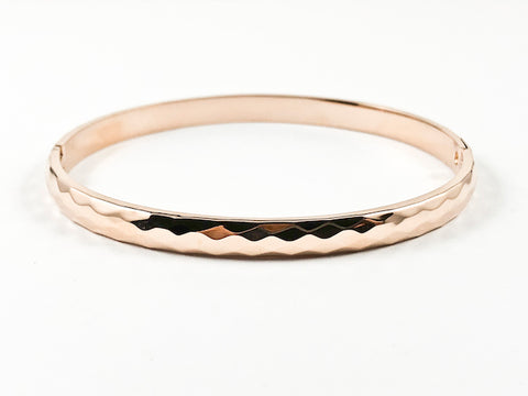 Modern Hammered Textured Style Pink Gold Tone Steel Bangle