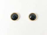 Classic Round Black Onyx CZ Gold Tone Necklace Earring Steel Set