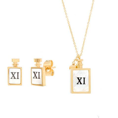 Elegant Cute Perfume Bottle Earring Necklace Steel Set