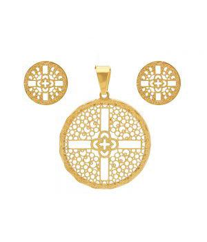 Modern Unique Religious Pattern Accent Round Pendant Earring Steel Set