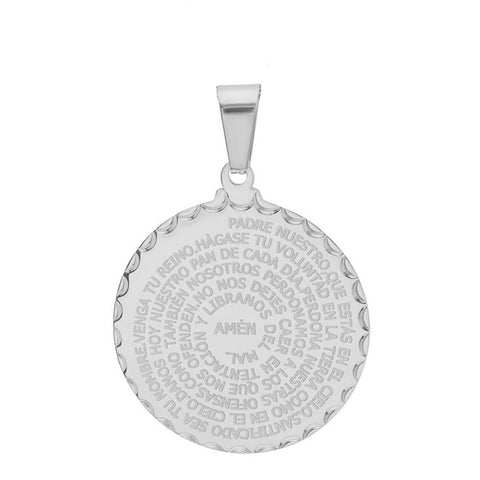 Classic Round Disc Spanish Padre Nuestro Prayer Steel Pendant