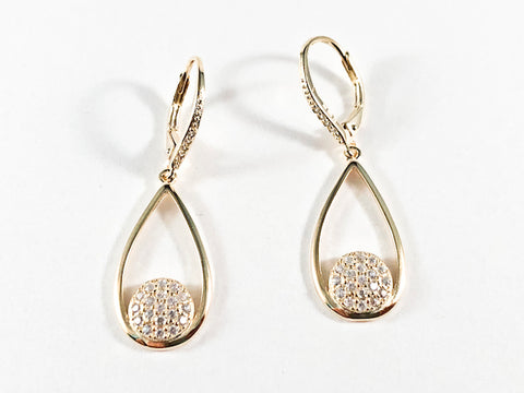 Elegant Open Long Pear Shape Gold Tone CZ Silver Earrings