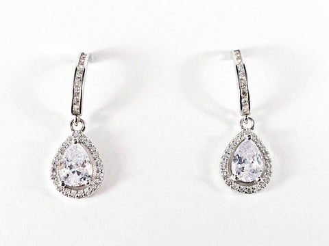 Elegant Pear Shape CZ Dangle Silver Earrings
