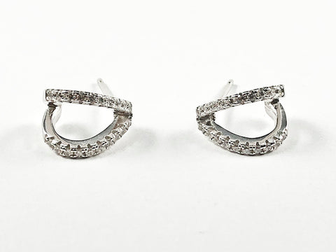 Elegant Open Geometric Curve Design Silver Stud Earrings