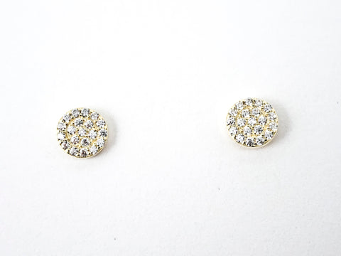 Classic Dainty Micro CZ Setting Round Disc Gold Tone Silver Earrings