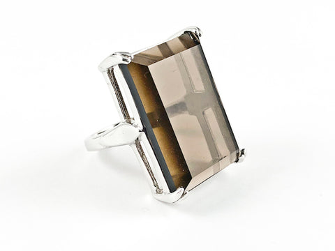 Elegant Classic Rectangular Brown Topaz Emerald Cut Silver Ring