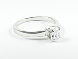 Classic Single Oval Shape CZ Solitaire Silver Ring