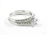 Classic Simple 2 Piece Set CZ Setting With Center Crown CZ Silver Ring