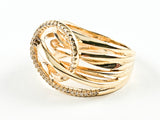 Elegant Multi Layer Crossover With Center CZ Circle Swirl Design Gold Tone Silver Ring