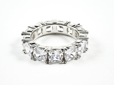 Beautiful CZ Cushion Eternity Silver Band Ring