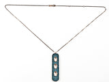 Unique Long Vertical Bar Triple Hamsa Hand Design Pink Gold Tone Silver Necklace